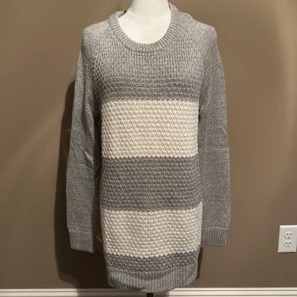 Gap Grey & White Striped Sweater Tunic Dress Size Large